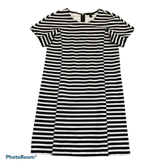 OG Jcrew Dress - J. Crew Black and White Stripe Short Sleeve shift dress - Picture 3 of 7